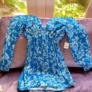 NWT Free People turquoise and white top